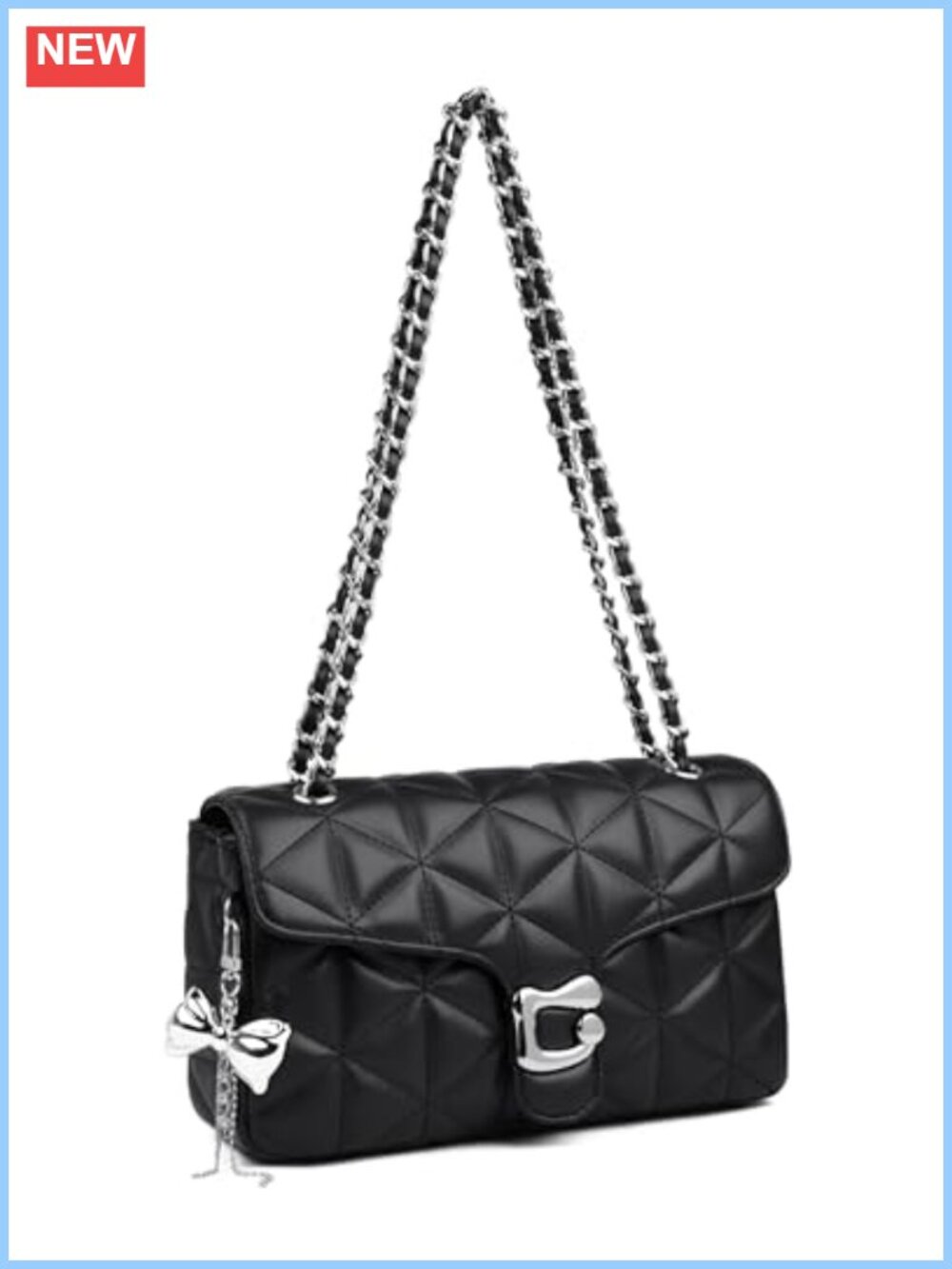 Quilted Vegan Leather Crossbody Bag Chain Strap Small Purse